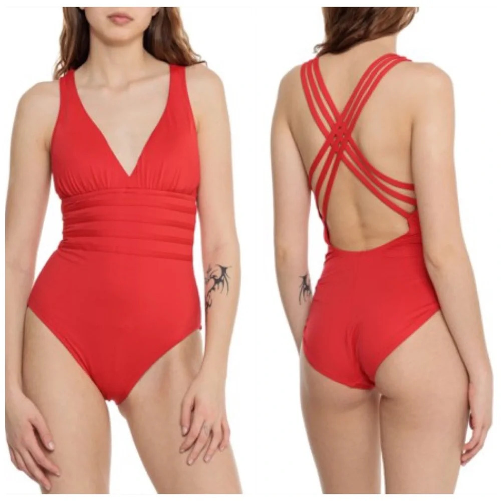 La Blanca Multi-Strap Crossback Mio Red One-Piece Swimsuit